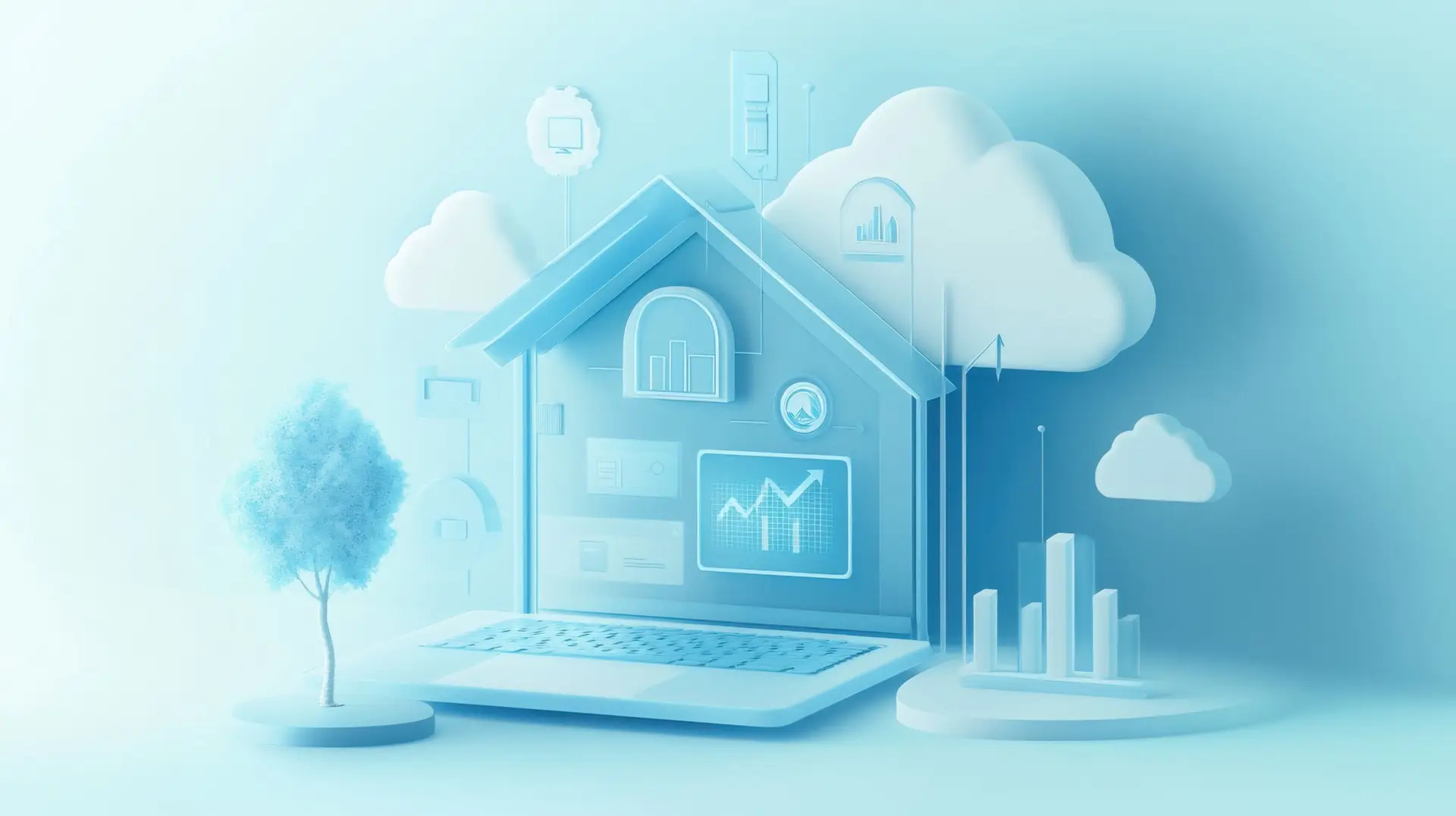 Virtuelt kontor illustration med digital firmaadresse, cloud-løsning og forretningsvækst i København