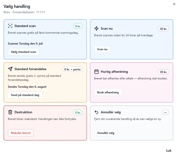 Virtuelt Kontor 2 Overdigt over valgmuligheder for behandling af forsendelser
